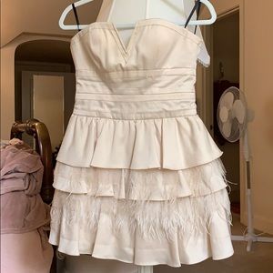 Bebe Ivory Strapless Feather Dress